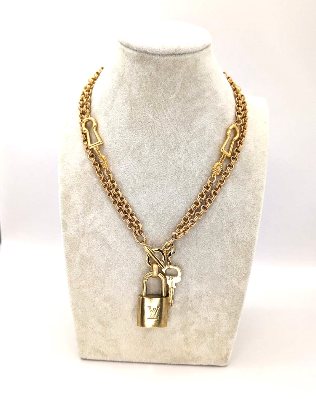 Long Gold Keyhole Necklace w/Louis Vuitton Lock & Key