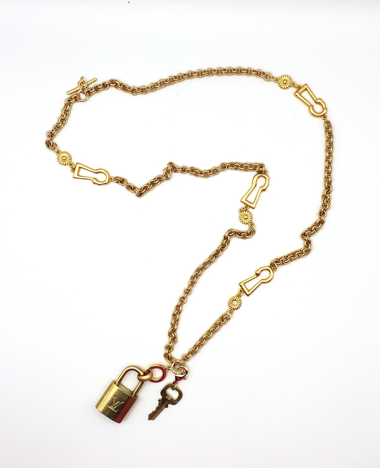 Long Gold Keyhole Necklace w/Louis Vuitton Lock & Key