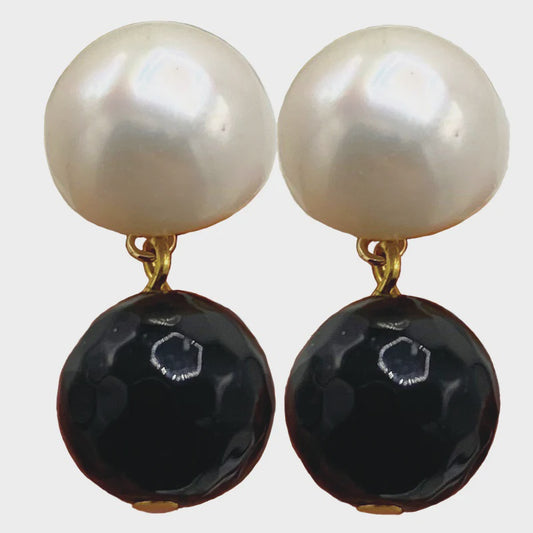 Jet Bead & Pearl on Gold Post Earring