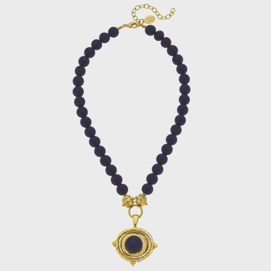 Handcast Gold Oval and Black Onyx Necklace