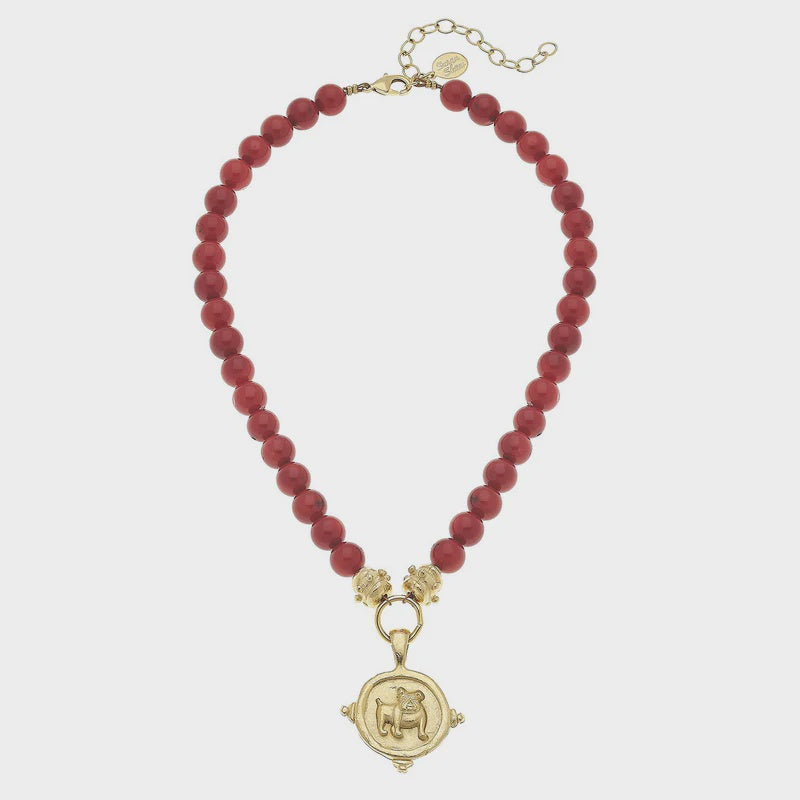 Bulldog Red Coral Necklace (3909bd)