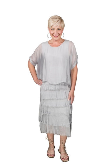 Tina Stephens "Gail" Silk Ruffle Dress (DQ206)