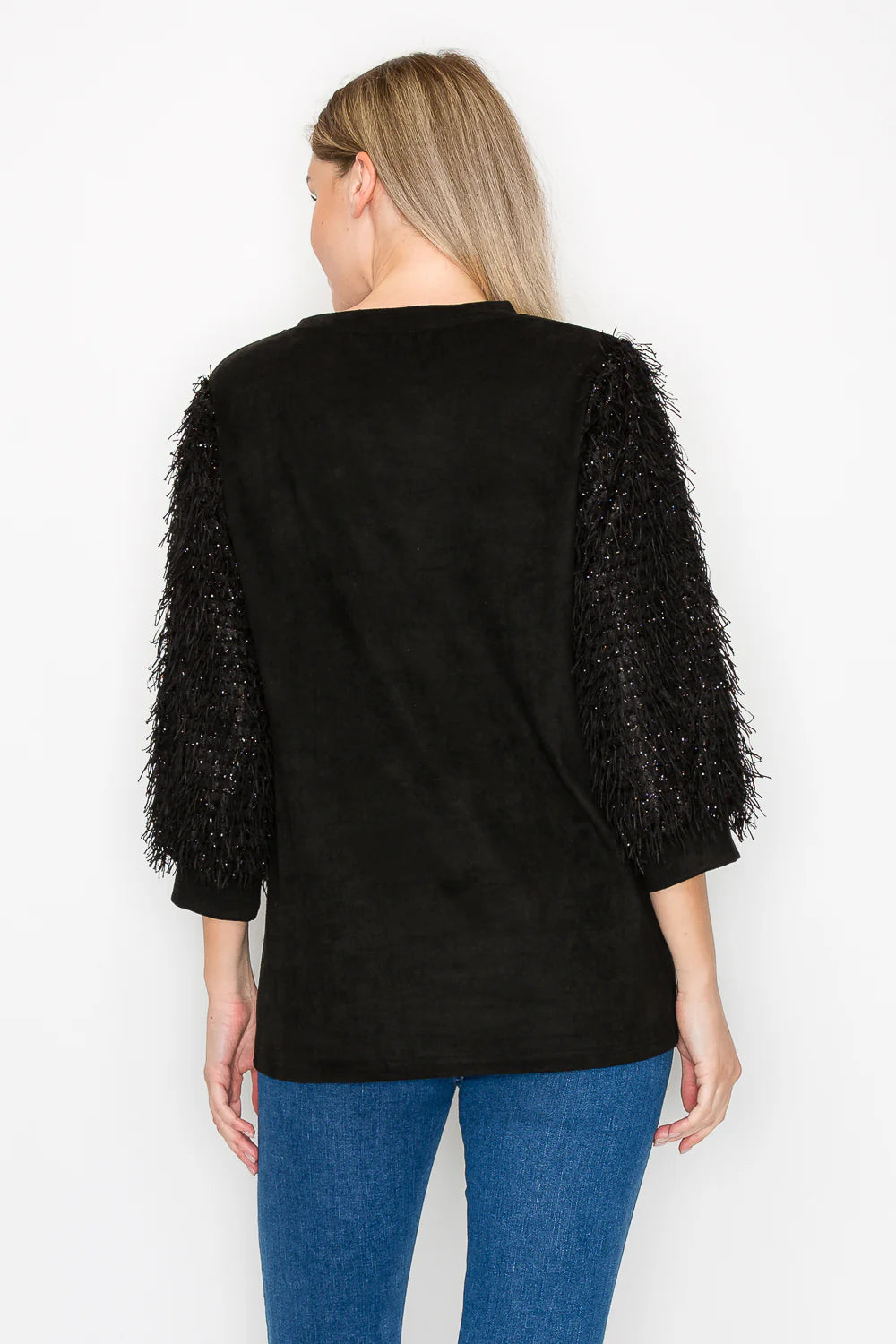 Joh. "Abby" Suede Top w/Feathered Sleeves (53099A)