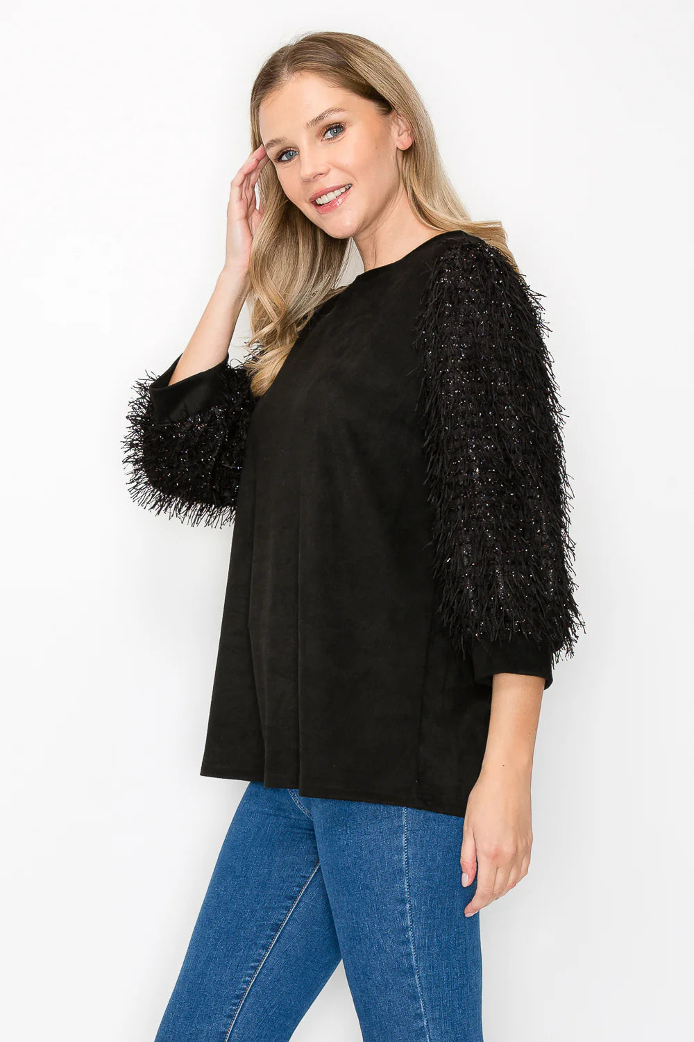 Joh. "Abby" Suede Top w/Feathered Sleeves (53099A)