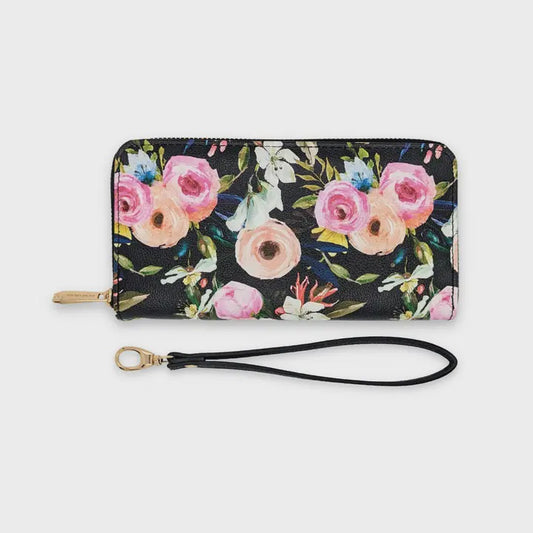 Wristlet Wallet: Floral on Black