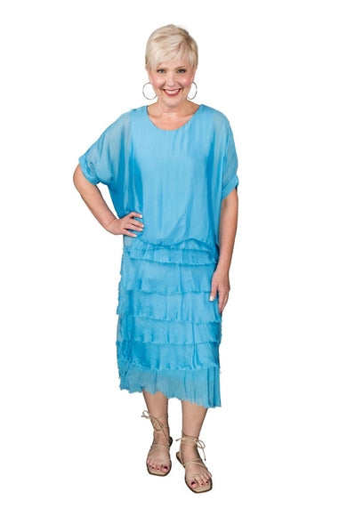 Tina Stephens "Gail" Silk Ruffle Dress (DQ206)