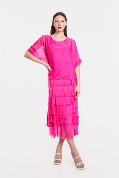 Tina Stephens "Gail" Silk Ruffle Dress (DQ206)