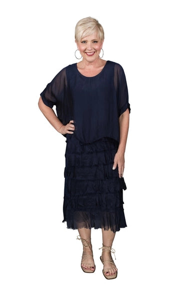 Tina Stephens "Gail" Silk Ruffle Dress (DQ206)