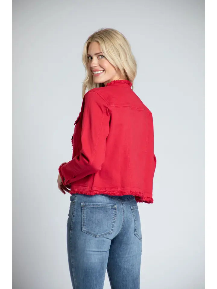 APNY Collarless Jean Jacket w/Frayed Detail (C1220)