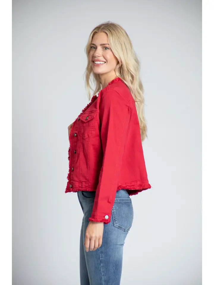 APNY Collarless Jean Jacket w/Frayed Detail (C1220)