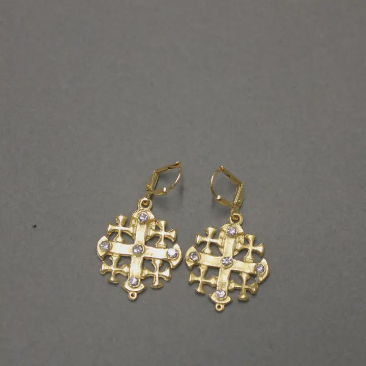 Jerusalem Cross Gold Earrings