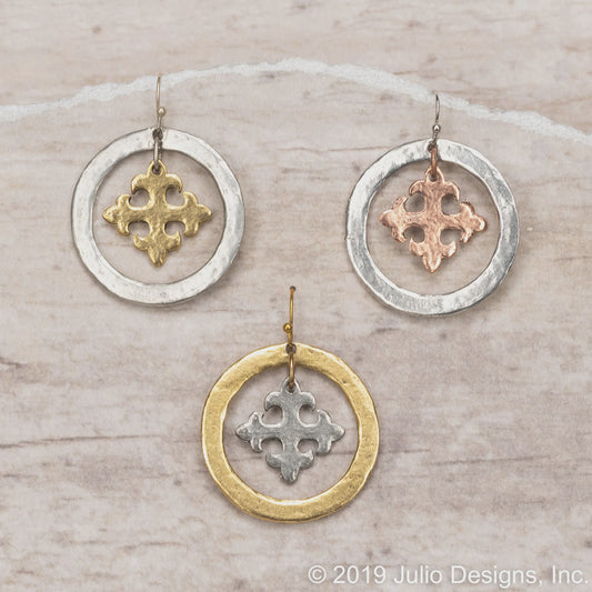 Maltese Cross in Circle Earrings