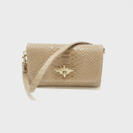 Italian Leather Snakeskin w/Gold Butterfly Mini Bag