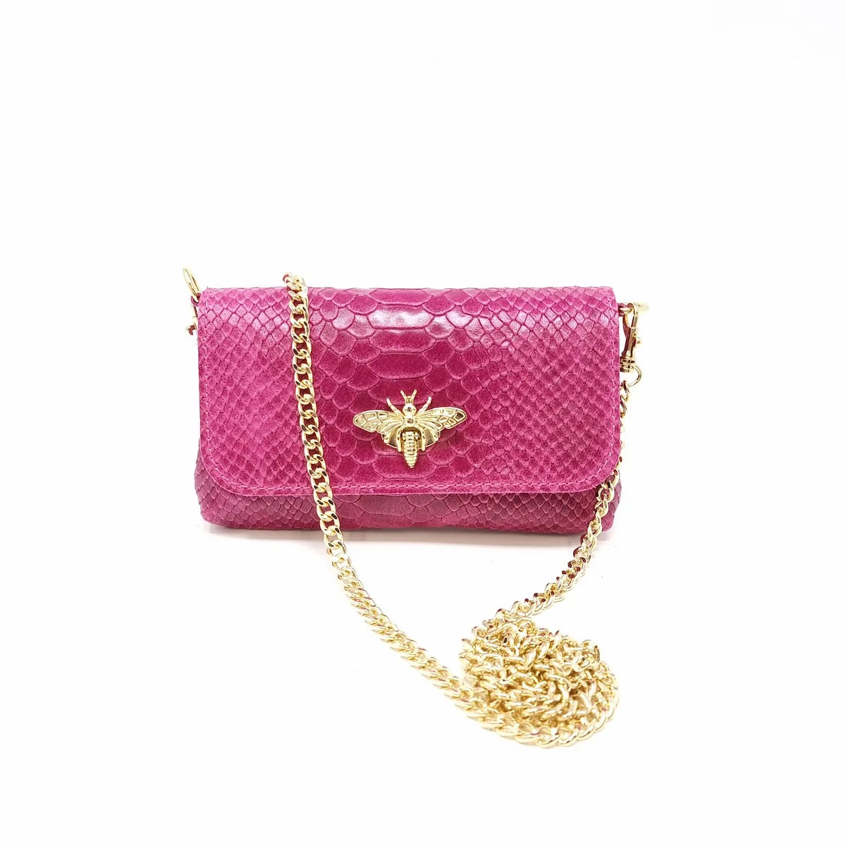 Italian Leather Snakeskin w/Gold Butterfly Mini Bag