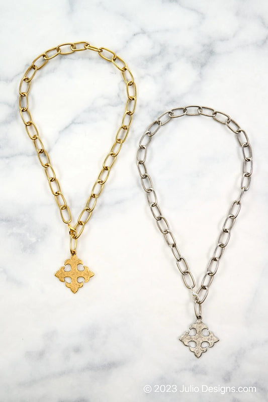 Julio "Meantime" Maltese Cross Paperclip Necklace