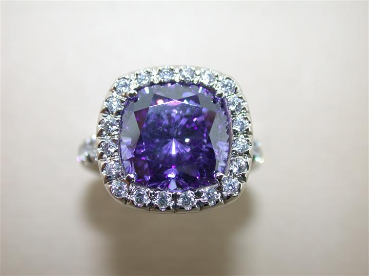 Cushion Cut Tanzanite CZ Ring