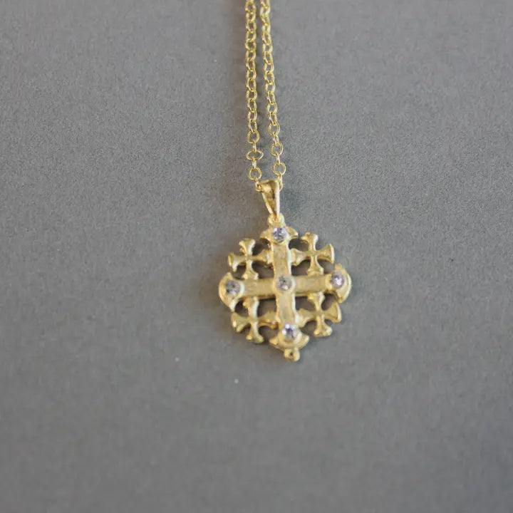 Jerusalem Cross Necklace w/CZ Accents