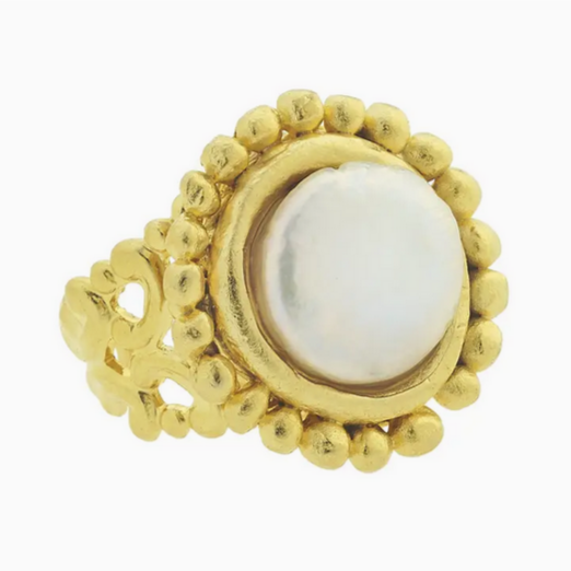 Coin Pearl Gold Adjustable Ring (9014wg)