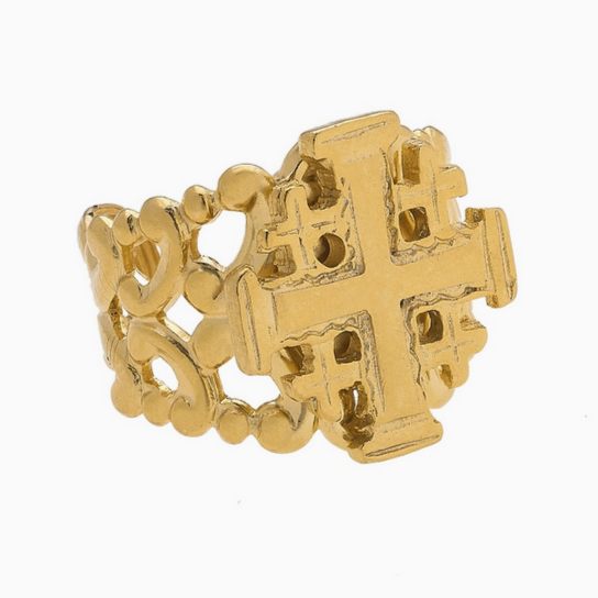 Jurusalem Cross Gold Adjustable Ring (9757g)