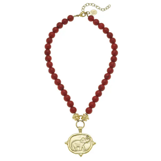 Elephant on Red Coral Necklace (3023eg)