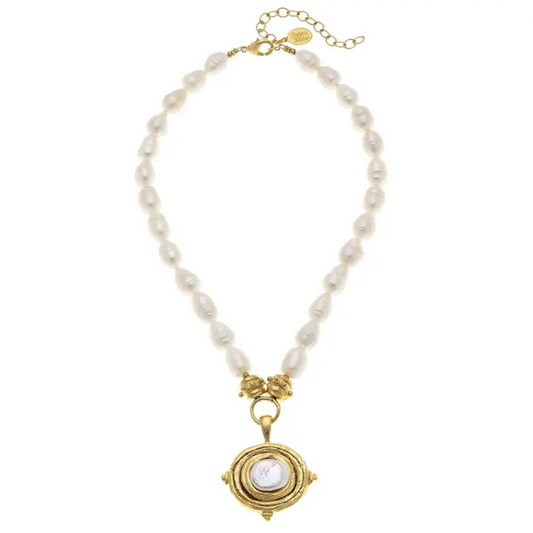 Gold Pendant with Pearl on Pearl Necklace (3334w)