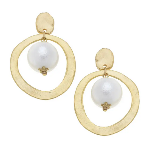 Gold Hoop w/Cotton Pearl Earrings (1617w)