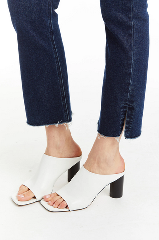 Tractr High Rise Ankle Crop Flare w/Side Slit Fray Hem