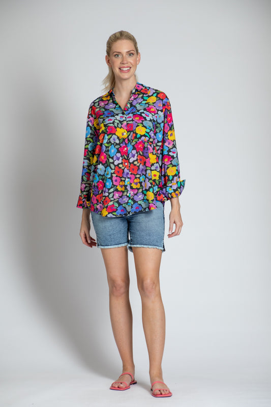 APNY Button Up Roll Sleeve Top (T19P/B-363D/MD)