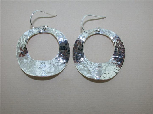 SS Wavy Hammered Open Disc Earrings