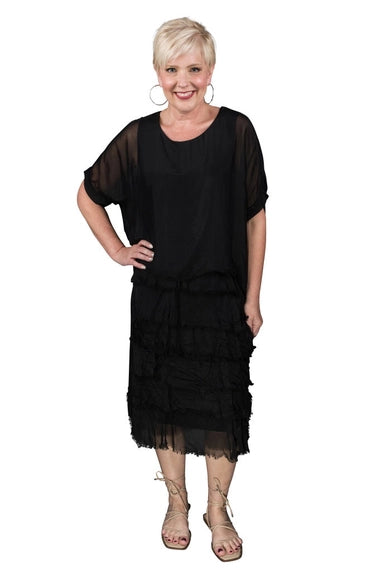 Tina Stephens "Gail" Silk Ruffle Dress (DQ206)