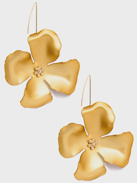 Metallic Hand Painted Flower Threader Drop Earring