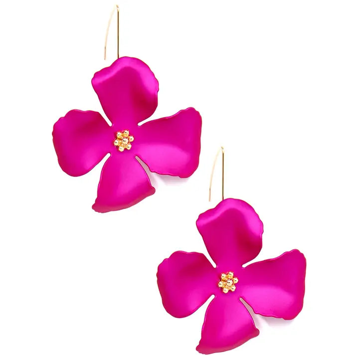 Metallic Hand Painted Flower Threader Drop Earring