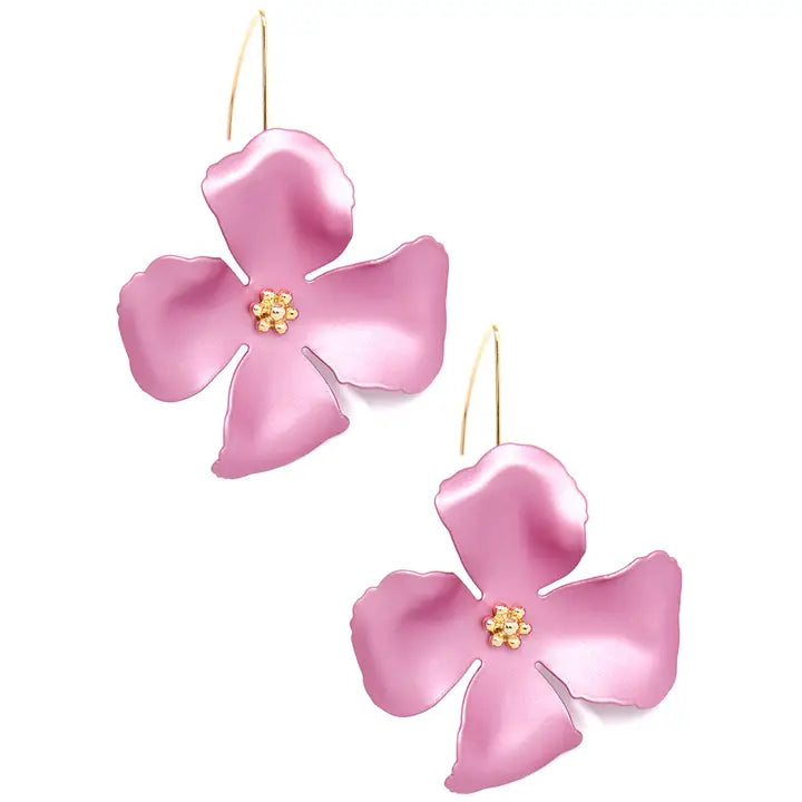 Metallic Hand Painted Flower Threader Drop Earring