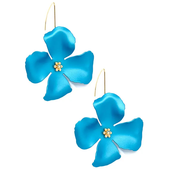 Metallic Hand Painted Flower Threader Drop Earring