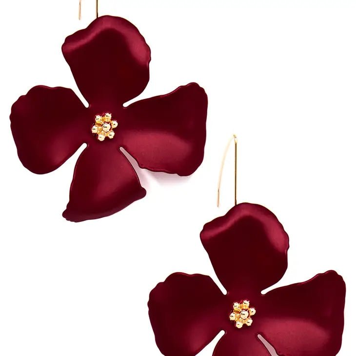 Metallic Hand Painted Flower Threader Drop Earring