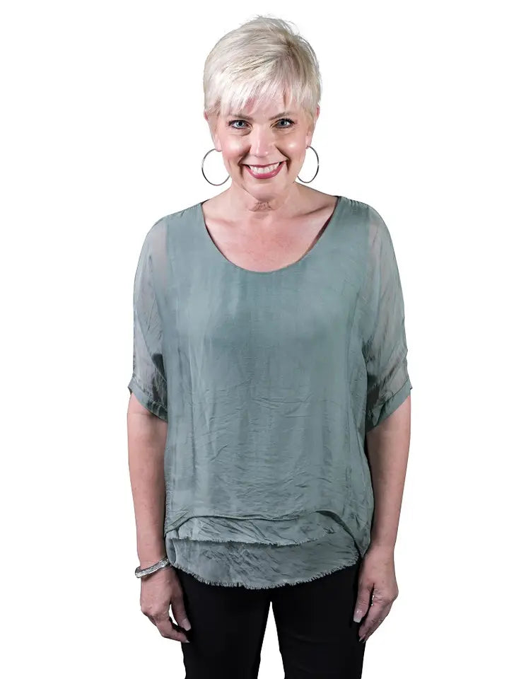 Tina Stephens Adriana Silk Double Raw Edge Top (BQ209)